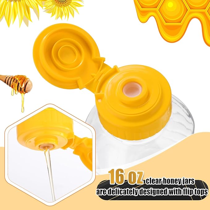 Tioncy 120 Pcs Clear Plastic Honey Bottles 16 Oz Honey Jars with Lids Honey Bottle Containers Empty Honey Bear Bottle Squeeze Honey Bottle for Easy Storing and Dispensing