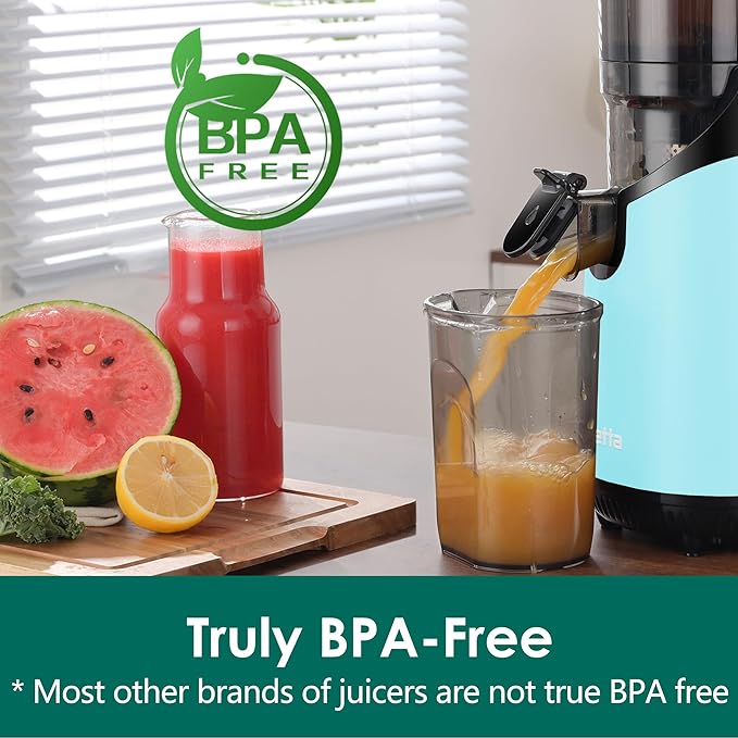 Cold Press Juicer Machines, Slow Masticating Juicer with 5.3" Extra Large Feed Chute Fit Whole Fruits & Vegetables, Self Feeding Effortless for Batch Juicing, BPA Free 250W (BrightBlue,1.8L)
