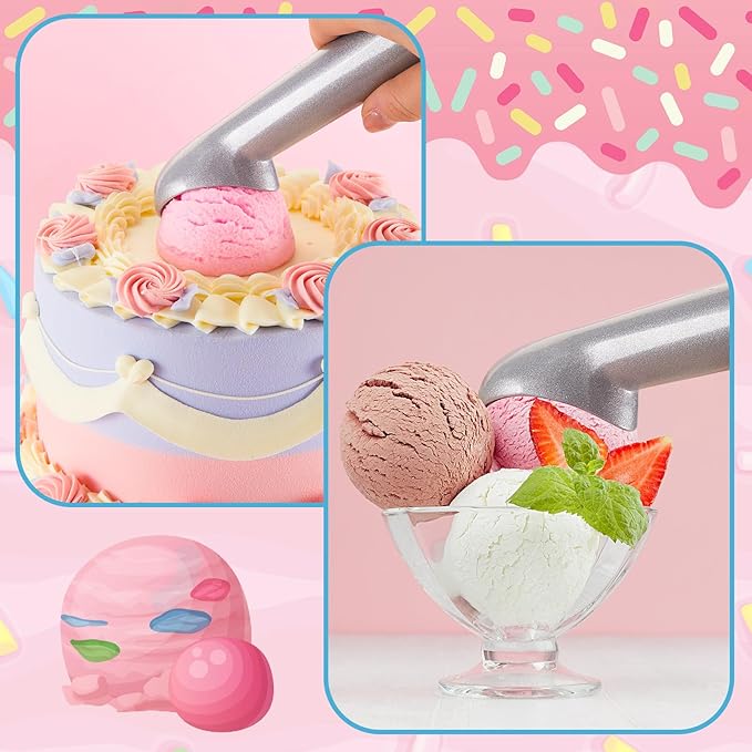 Gejoy 16 Pcs Ice Cream Scoop 7 Inch Nonstick Anti Freeze Ice Cream Scooper Aluminum Design Dessert Spoon for Gelatos Frozen Yogurt Fruit Sundaes Sorbet Almond Cookie Dough(Silver)