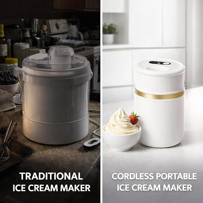 Mini Ice Cream Maker for Small Batches, Portable Electric Ice Cream Machine, Frozen Yogurt Gelato Sorbet Maker, Homemade Dessert Maker in 15-30 Minutes (White, 0.4 Qt)