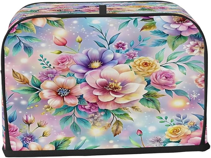 Flower Spring Rainbow Toaster Cover 4 Slice Dust and Fingerprint Protection Toaster Bread Maker Covers Washable Kitchen Small Appliance Covers for Kitchen Accessories Decor Bakeware Women Gift