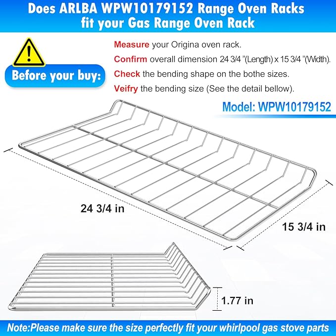 Upgraded 304 Stainless Steel WPW10179152 W10179152 Oven Rack Compatible with Kitchen-Aid, Maytag and Whirlpool Range Oven Stove Wire Rack W10439248 EAP11749669 Gas Range Oven Rack w/Oven Rack Liner
