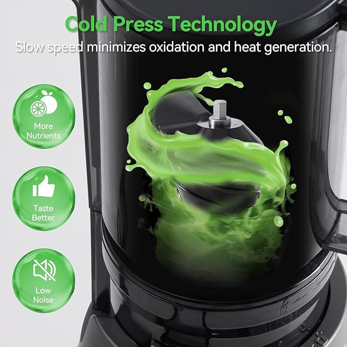 Juicer Machines, Cold Press Juicer with 4.3" Large Feed Chute Fit Whole Fruit and Vegetable, Masticating Machine with Juice Recipe, Self Feeding Effortless for Batch Juicing,Easy to Clean,Black