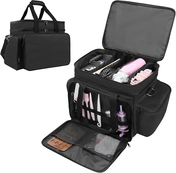 Baking Supplies Storage Bag for Bakers/Pastry Chefs, Cake Decorating Tool Caddy,Suitable for Cake Decorating,Baking Pan,Baking Mat,Muffin Liners,Black