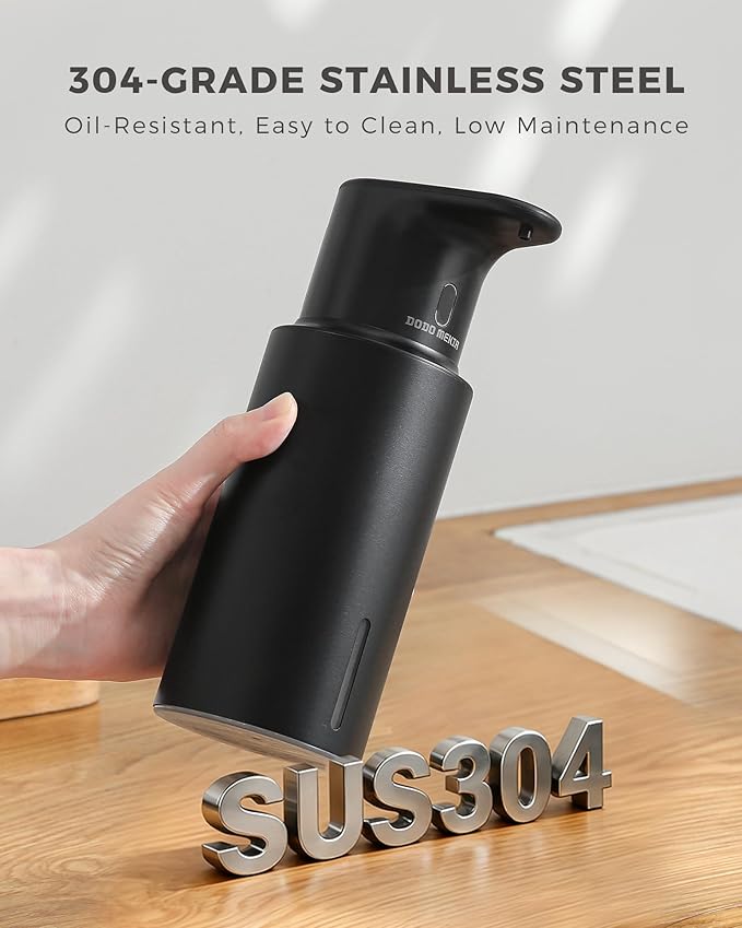 Automatic Liquid Soap Dispenser Touchless, 304 Stainless Steel Bottle Body &16.2oz/480ml Rechargeable, 3 Adjustable Liquid Levels, IPX7 Waterproof, for Kitchen Bathroom, Black