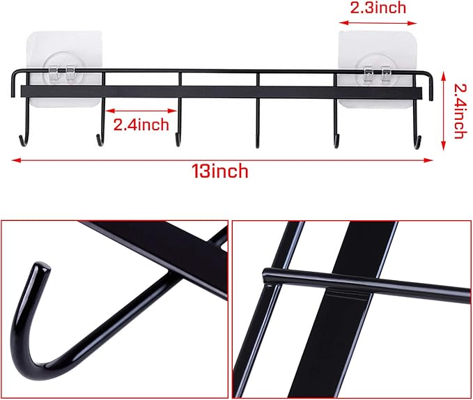 Rainmae 2 Pack Wall Hooks Rack Rail, Space Saving Wall Hanger No Drilling with 6 Hooks for Bathroom, Bedroom, Closet, Stainless Kitchen Tools for Hanging Knives, Spoon