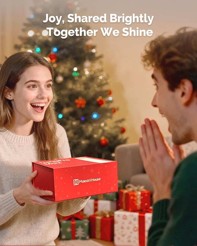 Maestri House Rechargeable Milk Frother with Stepless Speed Control, Handheld Electric Foam Maker Waterproof Drink Mixer Foamer with Stainless Steel Stand & Whisks (Santa Red (Gift Box))