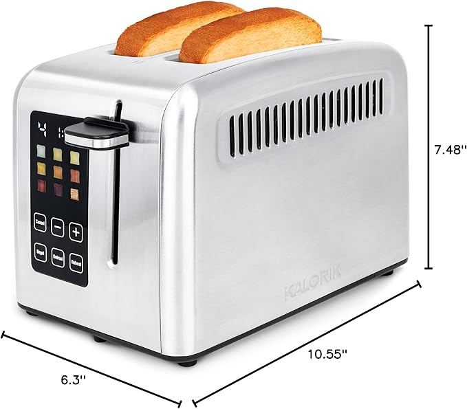 Kalorik Touchscreen Toaster 2-Slice with Extra-Wide Slots, Rapid Toasting Technology with 8 Shade Settings Plus Toaster Pastry Setting Manual Lift Lever and Auto-Shut Off, 1350-Watts, Stainless Steel
