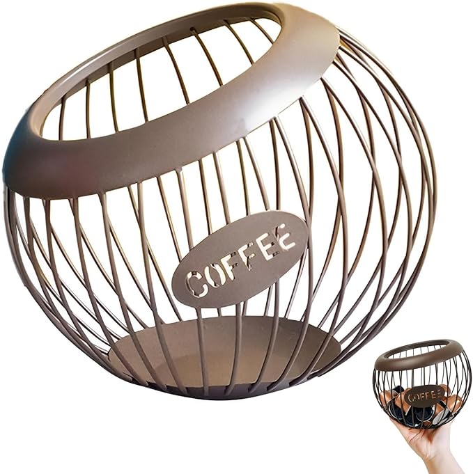 Coffee Pod Holder, Large Capacity Organizer, Metal, Brown