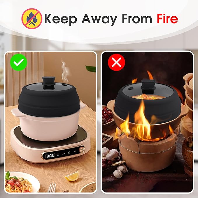 Microwave Splatter Cover Microwave Cover for Food 9 Inch Collapsible Glass Microwave Cover with Handle Silicone microwave splatter cover for Home Kitchen (Black)