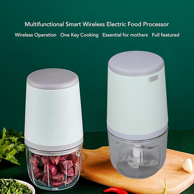 300ML Mini Meat Grinder Electric Mini Garlic Chopper USB Meat Grinder Food Processor Cordless Easily Chop Baby Food Maker Small Chopper for Vegetables Fruits Garlic (Green)