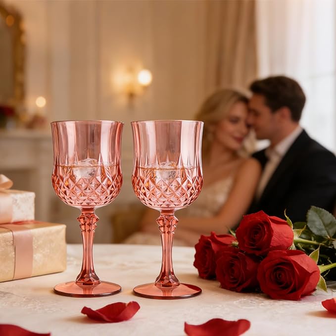 Plastic Wine Glasses, Plastic Goblets Vintage Style Cordial Unbreakable Drinking Glasses, Reusable Drinkware for Wedding Reception, Grand Event Party Supplies (24, Rose Gold)