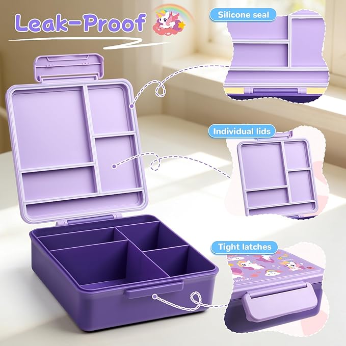 REDSHELL Bento Lunch Box for Kids Set, Leakproof Food Jar Pail with Insulated Bag, Toddler Snack Container Lunchbag for Girls Daycare, Back to School Lunchbox Kit, Includes Bottle Holder Strap, Purple