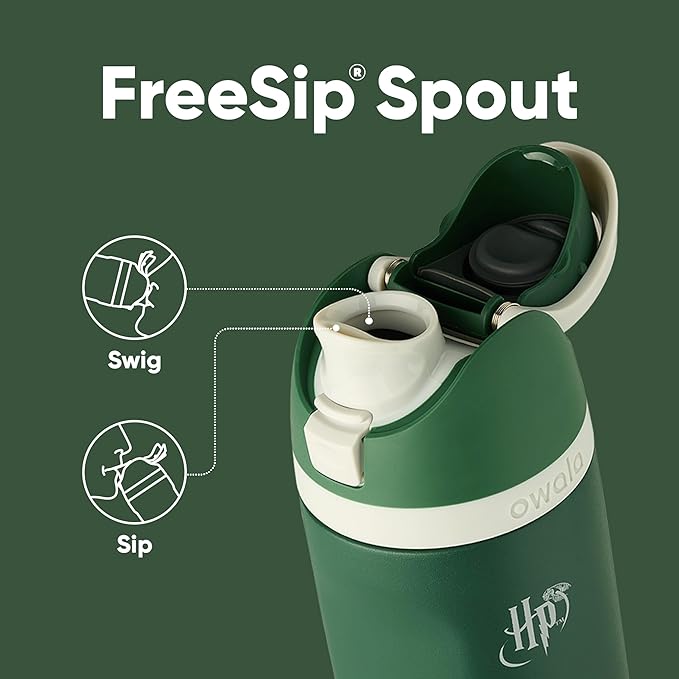 Owala Harry Potter FreeSip Insulated Stainless Steel Water Bottle with Straw, BPA-Free Sports Water Bottle, Great for Travel, 24 Oz, Slytherin