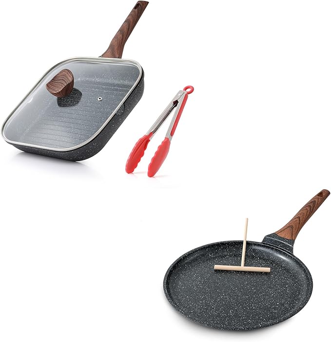 Kordisen Crepe Pan Nonstick, 10 Inch Dosa Pan with Spreader, Granite Coating Comales Para Tortillas Pancake Pan, Flat Pan for Stove Top, Induction Compatible, PFOA Free