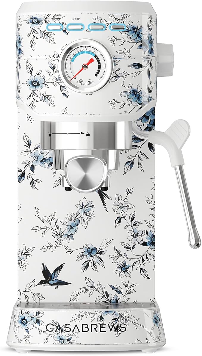 CASABREWS CM5418 Espresso Machine 20 Bar, Small Espresso Maker with Steam Milk Frother, Stainless Steel Coffee Machine with 34oz Removable Water Tank for Cappuccino, Latte Machine, Blue Willow