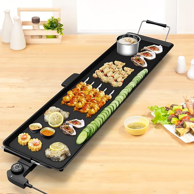 KOTEK 35” Electric Griddle, Nonstick Extra Large Teppanyaki Grill with 5 Adjustable Temperature, Drip Tray, Cool Touch Handles, 2000W Flat Top Pancake Griddle Smokeless for Indoor Outdoor BBQ Party