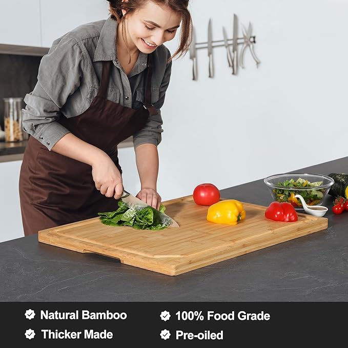 30 x 20 Extra Large Bamboo Cutting Board for Kitchen, Cutting Board Stove Top Cover, Butcher Block Chopping Board with Handle and Juice Groove, Large Charcuterie Board Over the Sink