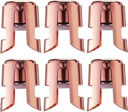 Champagne Sealer Stopper 6 Pack Stainless Steel Sparkling Wine Bottle Stoppers，Leak-Proof Bubble Retaining Saver，Suitable for Champagne Prosecco Cava and Sparkling (Rosegold)