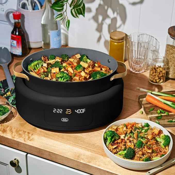 10-in-1 Electric Multi-Cooker, 6 Quart Programmable Cooking Pot with Digital Display, Nonstick Interior, One-Touch Controls, Multi-Function Kitchen Appliance (Black Sesame)