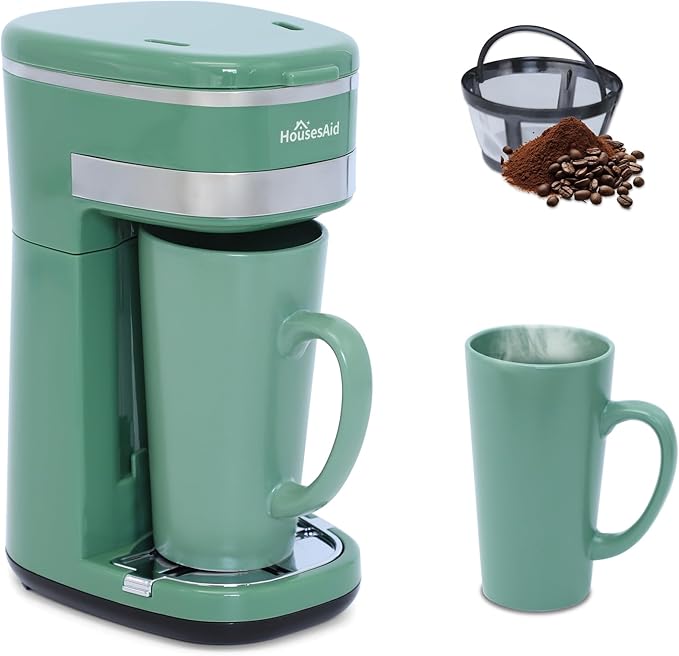 Coffee Machine, Single Serve Coffee Maker, One Cup Coffee Maker with Reusable Filter & One-touch Control Button, Portable Brewer for Camping, Travel & Home, Easy To Clean& Store,15oz/450ml