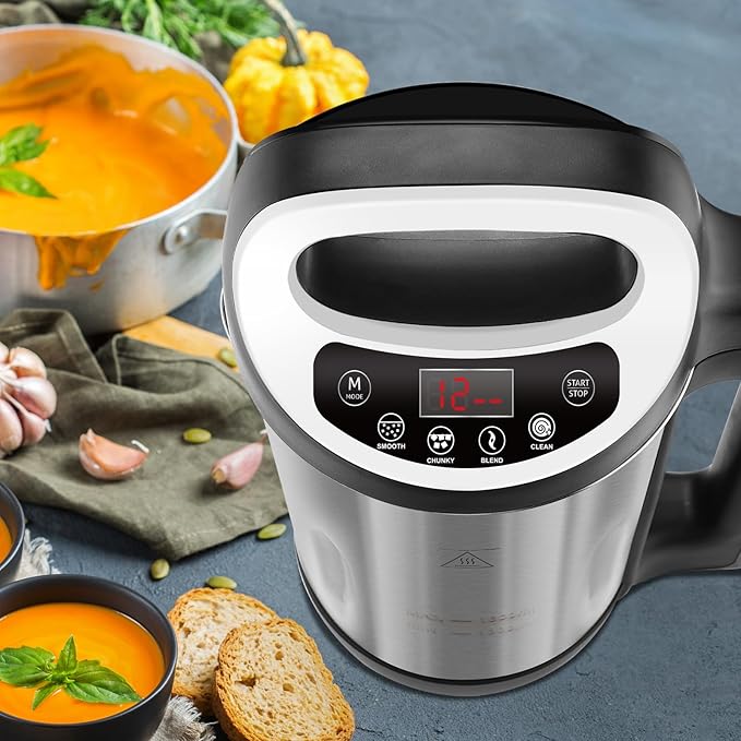 Homtone 1.6L Soup Maker, Stainless Steel Soup Making Machine with Smooth & Chunky Settings, Anti-Dry Burn, Overfill Sensors, Self-Cleaning Mode for Quick Soups, Baby Food