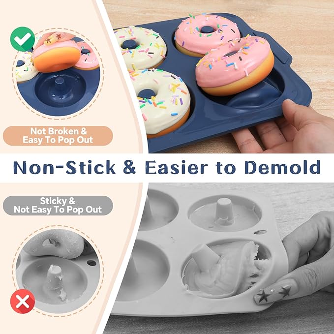 Nonstick Silicone Donut Pan: 4 Inch Doughnut Pan with Metal Frame - Silicone Donut Molds for Baking Gluten Free Glazed Vegan Protein Donuts Bagel - for Oven Kitchen - Home Bakers Housewife