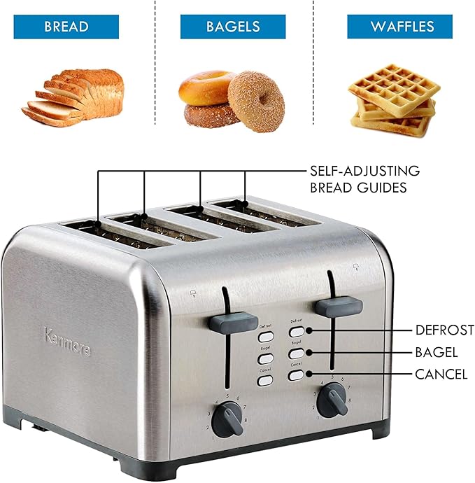 Kenmore 40605 4-Slice Toaster with Dual Controls in Stainless Steel