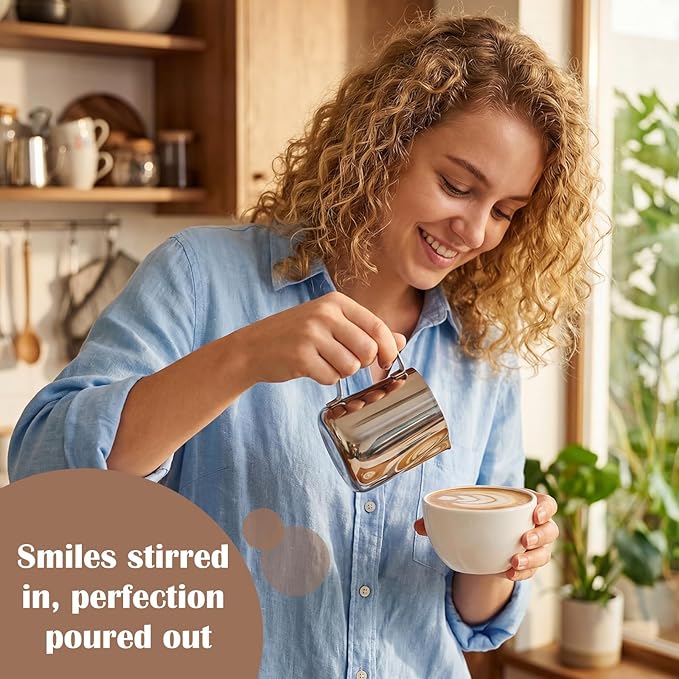 Honeydak 9 Pcs Milk Frothing Pitcher 304 Stainless Steel Steaming Pitchers for Coffee Bar Cappuccino Barista Tools Milk Jug Steamer Frother Cup (5 oz,Silver)