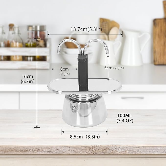 Stainless Steel Moka Pot,2 Cup Stovetop Double Spout Espresso Maker, Easy to operate, Making Coffee Quickly,100ML Moka Pot for Home Outdoor Camping