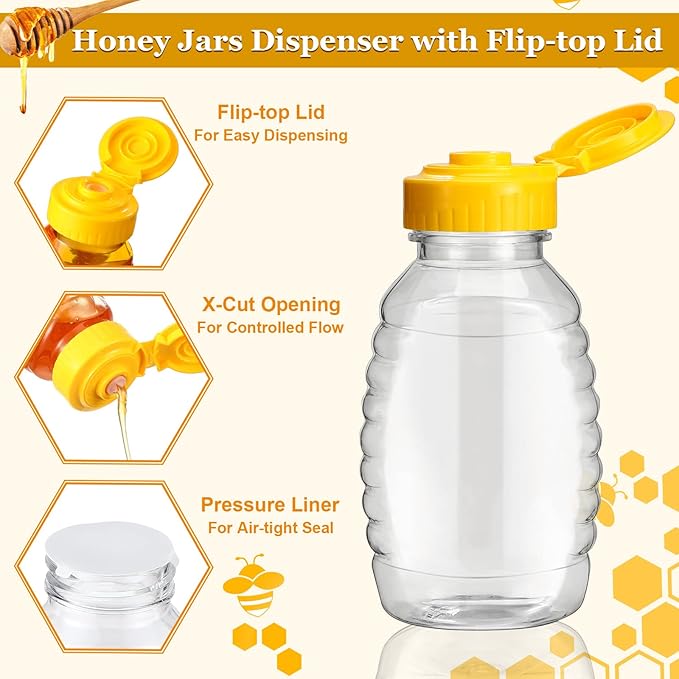 Hoolerry 48 Pack 8 oz Clear Plastic Honey Bottles Refillable Squeeze Honey Container Empty Honey Jars Honey Dispenser with Flip Top Lid Plastic Squeeze Bottles for Sauces Syrup Storing and Dispensing
