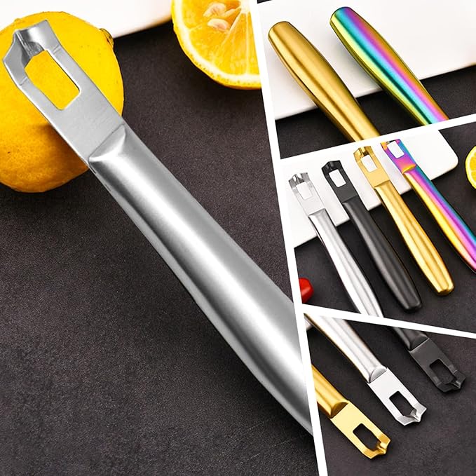 3 PCS Cocktail Channel Carving Knife Walnut Wood Handle Fruit and Vegetable Carving Tool V-Shaped Stainless Steel Blade, Garnish Citrus Zester for Decorating Cocktails, Desserts, and Salads