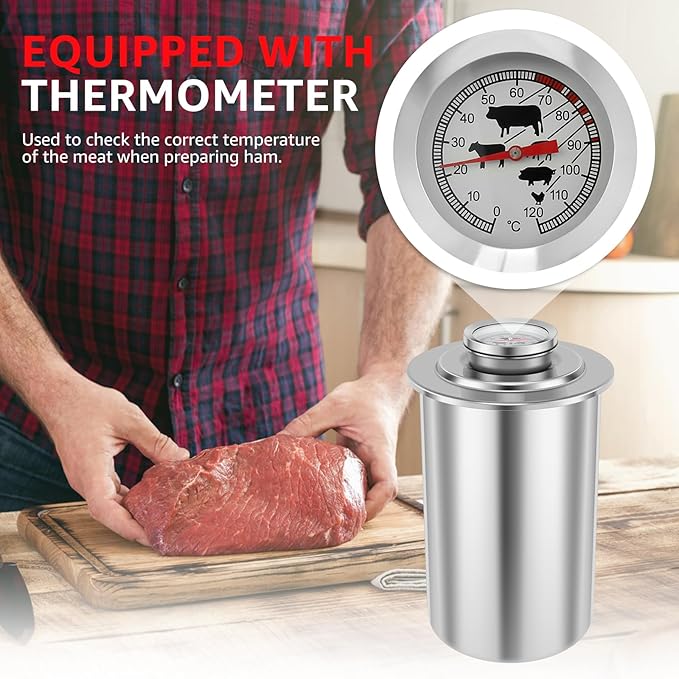 Ham Meat Press Maker with Thermometer, Stainless Steel Ham Press Maker Machine Gourmet Cooking Tools, Round Shape Meat Press Maker Machine, Kitchen Bacon Meat Pressure Cookers Boiler Pot