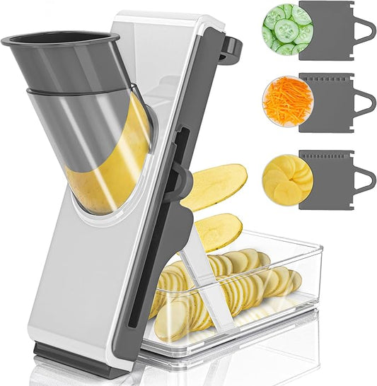 Mandoline Slicer Safe Multifunctional Dicer Adjustable Commercial Slicer Machine Stainless Steel Chopper (White Deep Grey)