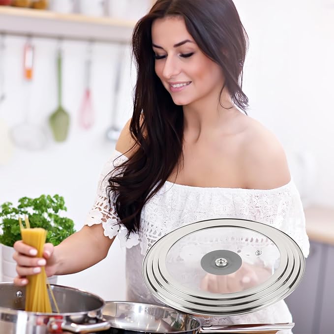 Universal Lid for Pots, Pans and Skillets, Fits 9, 10 and 10.5 Inch Cookware, Replacement Frying Pan Cover with Tempered Glass Top, Stainless Steel Cast Iron Skillet Lids - Heat Resistant Handle
