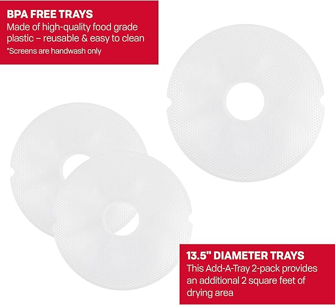 NESCO FD-75A Snackmaster Pro Food Dehydrator, For Snacks, Fruit, Beef Jerky, Gray & LM-2-6 Round Plastic Mesh 13 1/2" Clean-A-Screens, for Dehydrators, 2 Pack