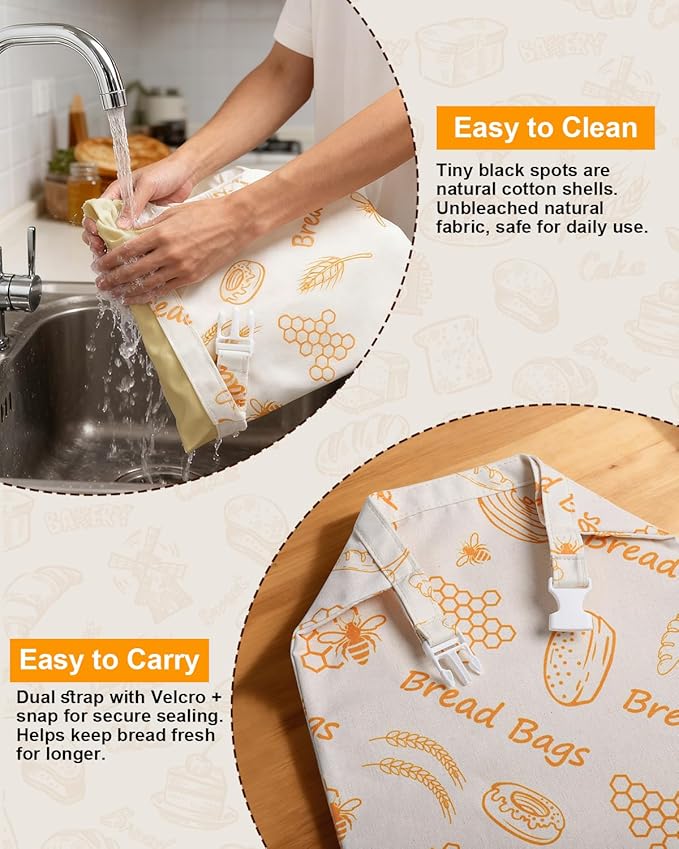 Reusable Bread Bags for Sourdough - Beeswax Cotton Bread Bags for Homemade Bread, Thicker Cloth Design for Freezing to Keep Bread Fresh, 2 Pack XL 17x13 Inch