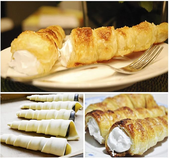 30 PCS Non-Stick Stainless Steel Cream Horn Molds - Large, 5" Big Size for DIY Cooking Danish Pastry, Lady Lock, Croissant, Ice Cream Egg Roll
