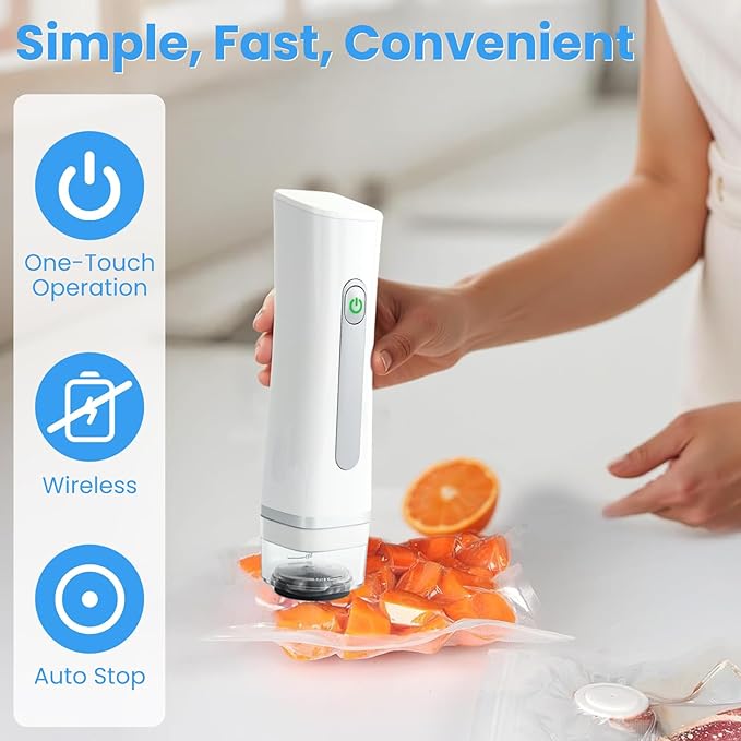 Compact Vacuum Sealer for Food, Handheld Visible Water Tank Vacuum Sealer with 30 Pcs Reusable Sealer Bags, Kitchen Storage and Preservation Seal Meal Saver Portable Food Sealer, White