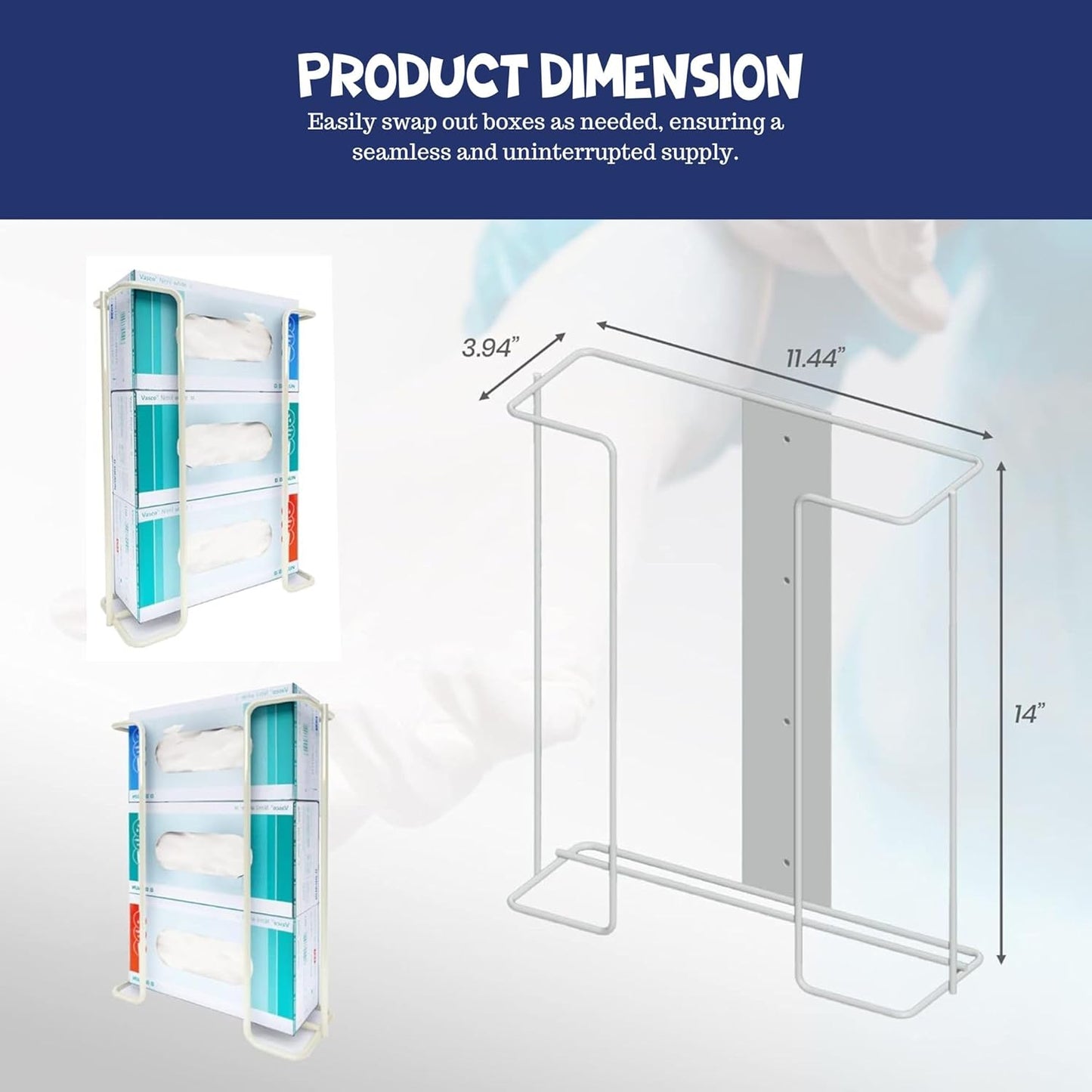PERFORMORE Large Disposable Glove and Facial Tissue Wire Rack - Glove Box Holder, Medical Glove Holder, Holds Up To 3 Boxes, Hygiene Dispenser, Wall Mount Design With Mounting Accessories Included