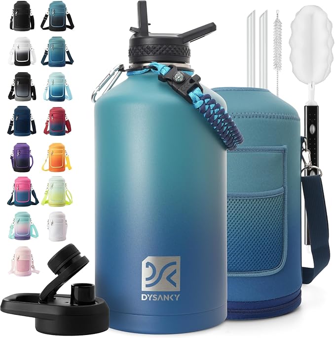 DYSANKY 1 Gallon Insulated Water Bottle | Upgraded Thickened Stainless Steel Metal Portable Sports Large Water Jug for Gym and Hiking with Carrier Bag, Handle Strap | BPA-Free 128 oz