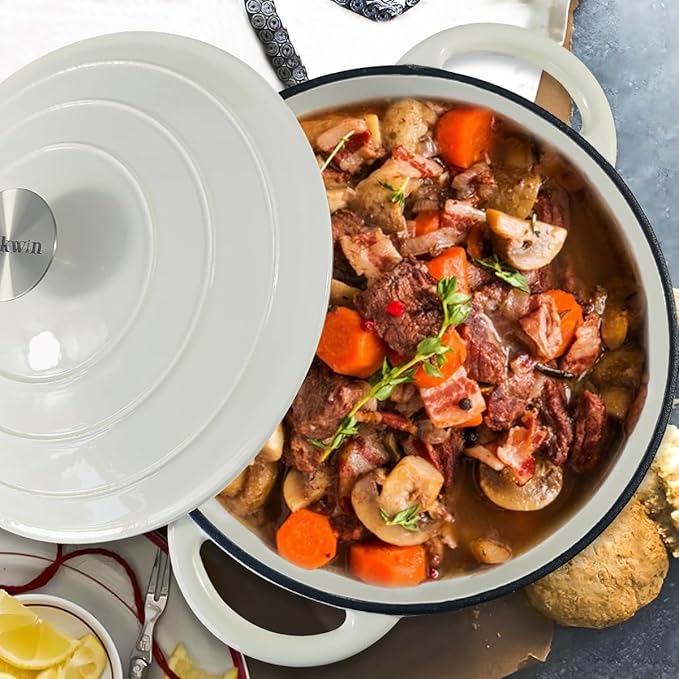 4.5 Quart Enameled Cast Iron Dutch Oven With Lid, Heavy-Duty Round Cookware Pot with Dual Handles for Sourdough Bread Baking, Braising, Soups And Stews, Used for All Stoves