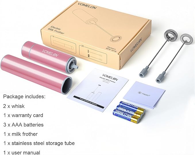 Electric Milk Frother Handheld,Travel Coffee Drink Mixer Batteries Included, 304 Stainless Steel Whisk for latte Cappuccino,Bulletproof Coffee Hot Chocolate,Egg Rose Pink