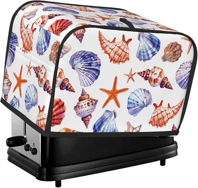 Beach Seashells Toaster Cover 2 Slice, Cute Rural Bread Machine Cover, Washable Dust-Proof Cover for Kitchen Small Appliance Cover,with Top Handle