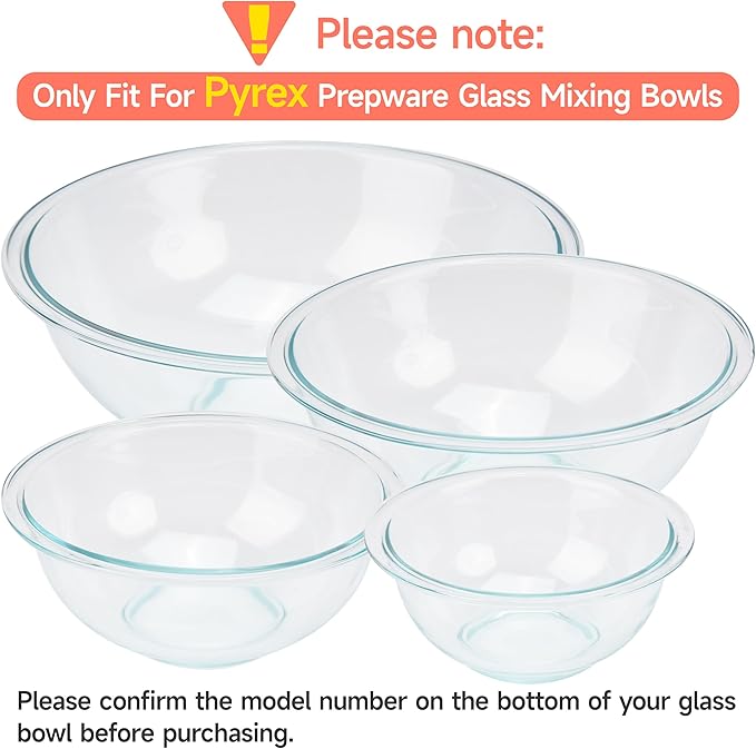 3 Pack Silicone Lids Only Fit for Pyrex 322-1 Quart / 323-1.5 Quart / 325-2.5 Quart Smart Essentials Rimmed Glass Mixing Bowls, Dishwasher and Microwave Safe (Lids Only)