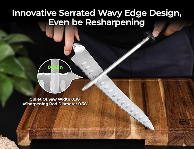 Piklohas Resharpenable Bread Knife for Homemade Bread, 8 Inch Serrated Sourdough Knife with Offset Handle, Innovative Wavy Edge for Clean Slices Crusty Bread, Bagels, Pineapple & Tomatoes, Gift Box