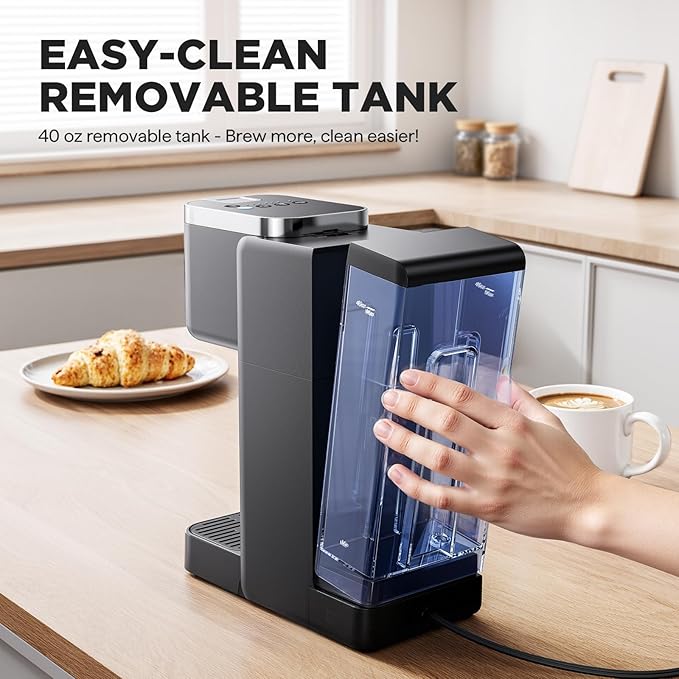 Tastyle Single Serve Coffee Maker, Iced and Hot Coffee Machine for K Cup & Grounds, Compact Design, 40oz Removable Water Reservoir, 6 to 24 Oz Brew Sizes, Fits 7.3" Travel Mug, Black
