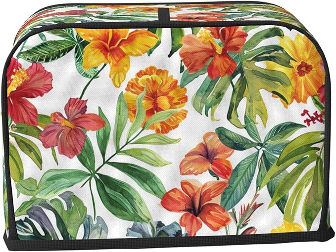 Tropical Flowers Toaster Cover 2 Slice, Cute Rural Bread Machine Cover, Washable Dust-Proof Cover for Kitchen Small Appliance Cover,with Top Handle