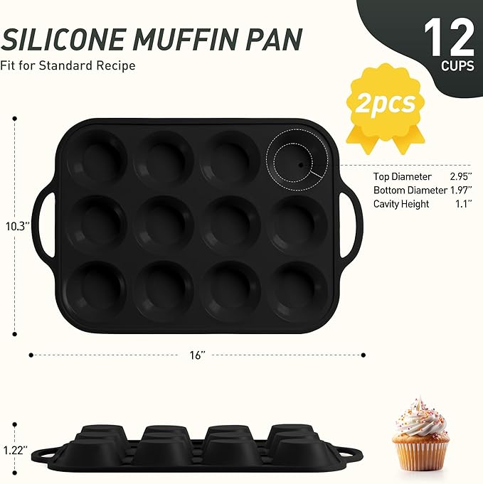 Socisen 2 Packs 12 Cups Silicone Muffin Pan with Metal Reinforced Frame Regular Size Cupcake Tray Egg Mold Wedding Day Engaged Engagement Hostess Couple Newly Wed House Christmas Married Unique Gift