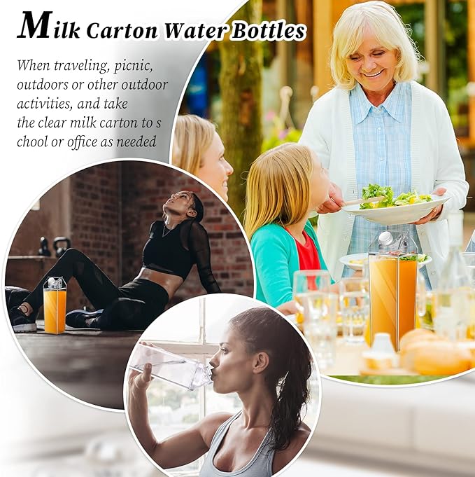 Remerry 3 Pcs Milk Carton Water Bottle Square Plastic Coffee Portable Reusable Milk Carton Cup Leakproof Juice Bottle